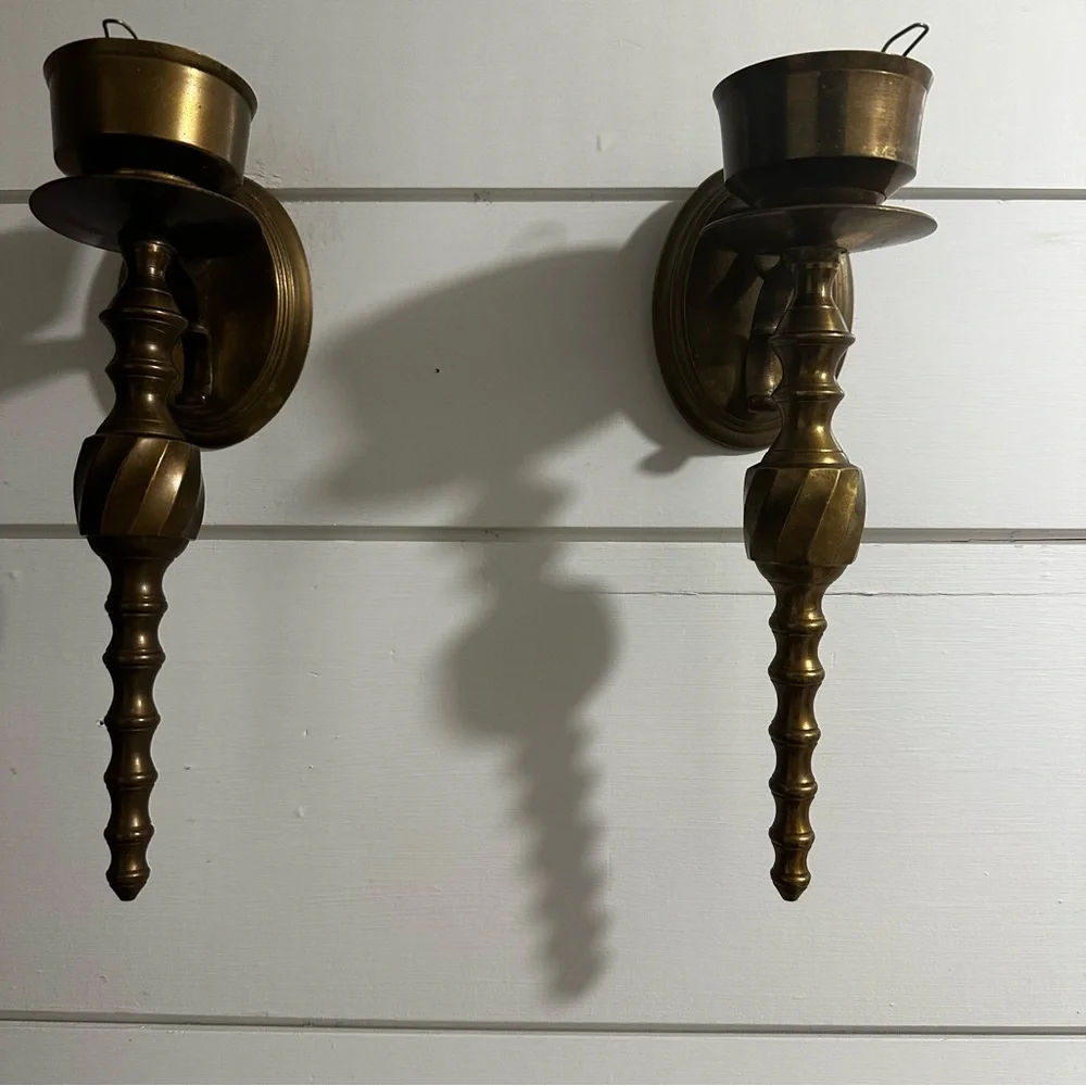 Vintage Dark Brown Brass Wall Sconces Candle Holders Oil Rubbed Bronze 1980’s